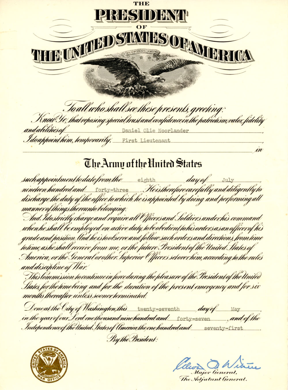 Daniel Noorlander Army Commission